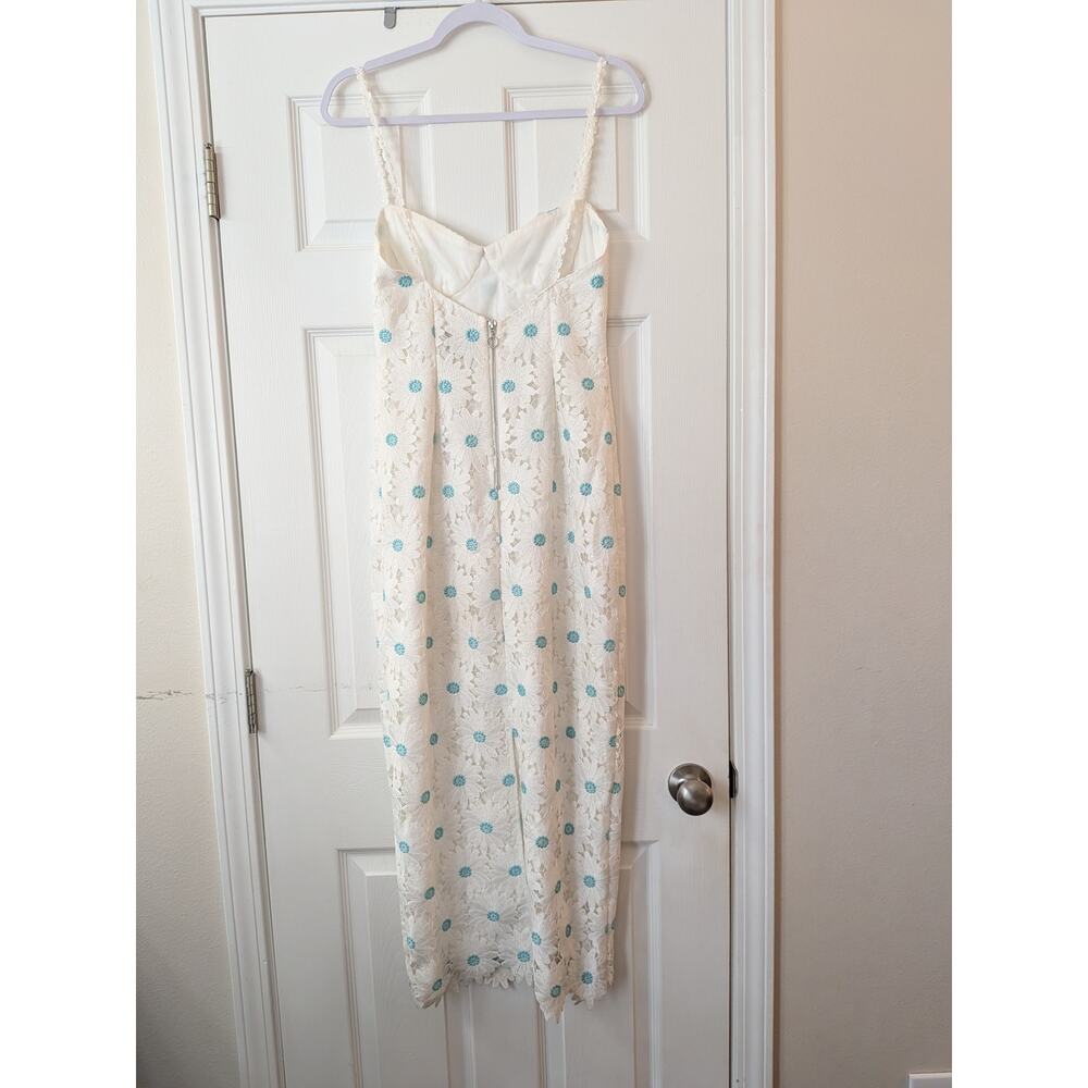 SAYLOR White Calibria Midi Dress w/ Mint Blue Daisy Flowers & Daisy Straps - Picture 7 of 12